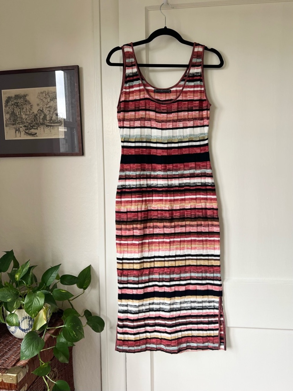 Peruvian Connection Striped Cotton Knit Midi Tank Dress